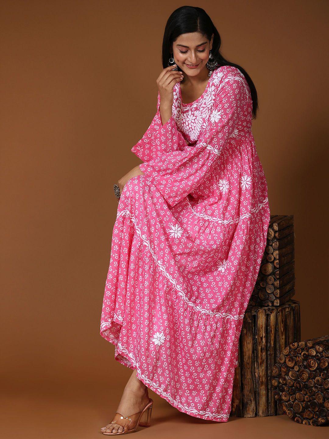 house-of-kari-floral-printed-bell-sleeve-embroidered-pure-cotton-maxi-ethnic-dress