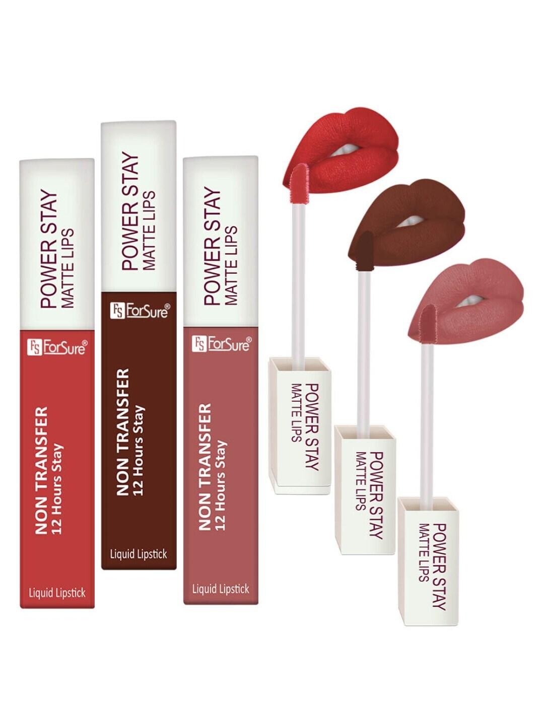 ForSure Set of 3 Power Stay Non-Transfer & Long Lasting Matte Liquid Lipstick - 4 ml each