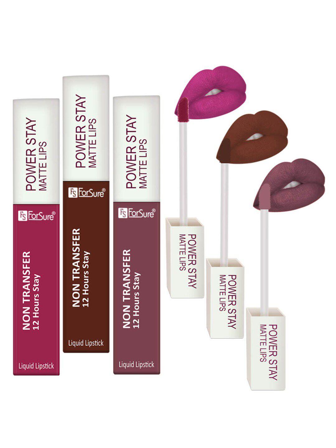 forsure-power-stay-set-of-3-matte-lipsticks-4ml-each-dark-pink-10+walnut-brown-16+mauve-23