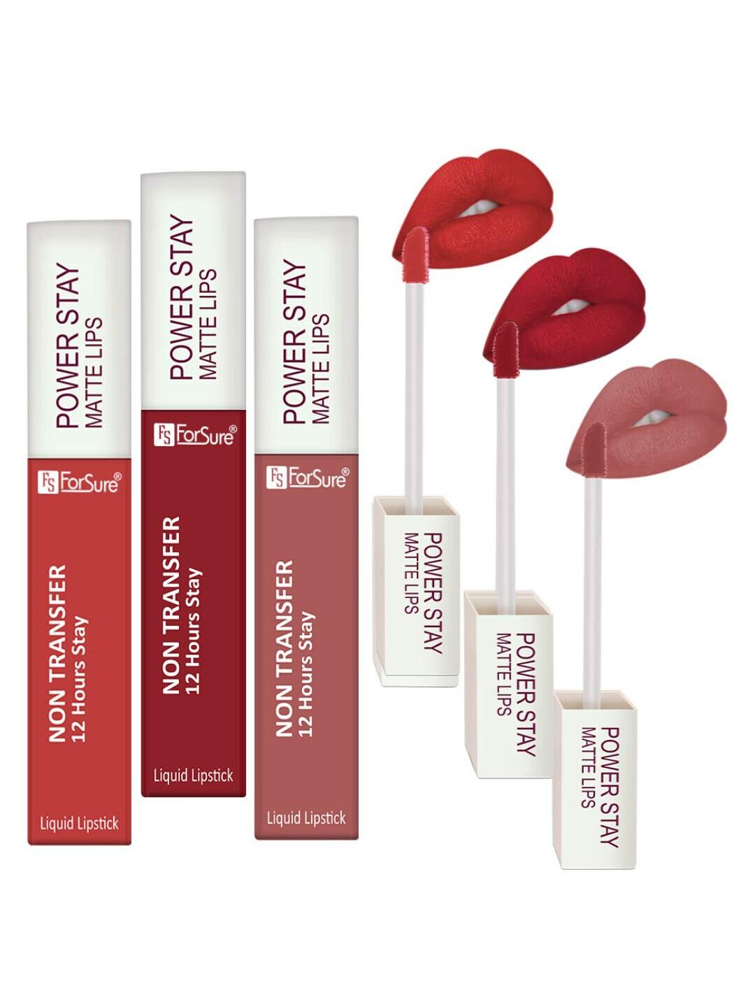 ForSure Power Stay Set Of 3 Lipsticks 4ml Each-Carmel Nude 21+Iconic Red 22+Rose Red 01