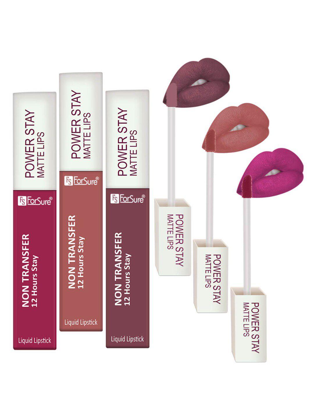 forsure-power-stay-set-of-3-matte-lipsticks-4ml-each-mauve-23+carmel-nude-2+dark-pink-10