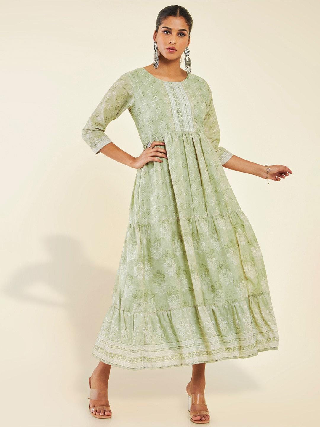 soch-ethnic-motifs-printed-tiered-cotton-fit-&-flare-midi-dress