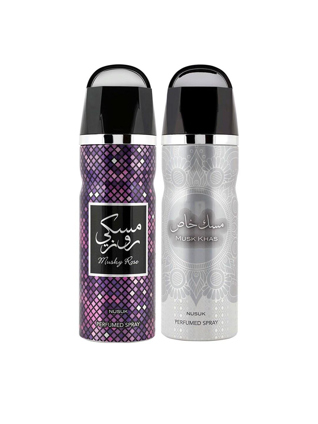 NUSUK Set of 2 Premium Long-Lasting Deodorants 200 ml each - Musky Rose & Musk Khas