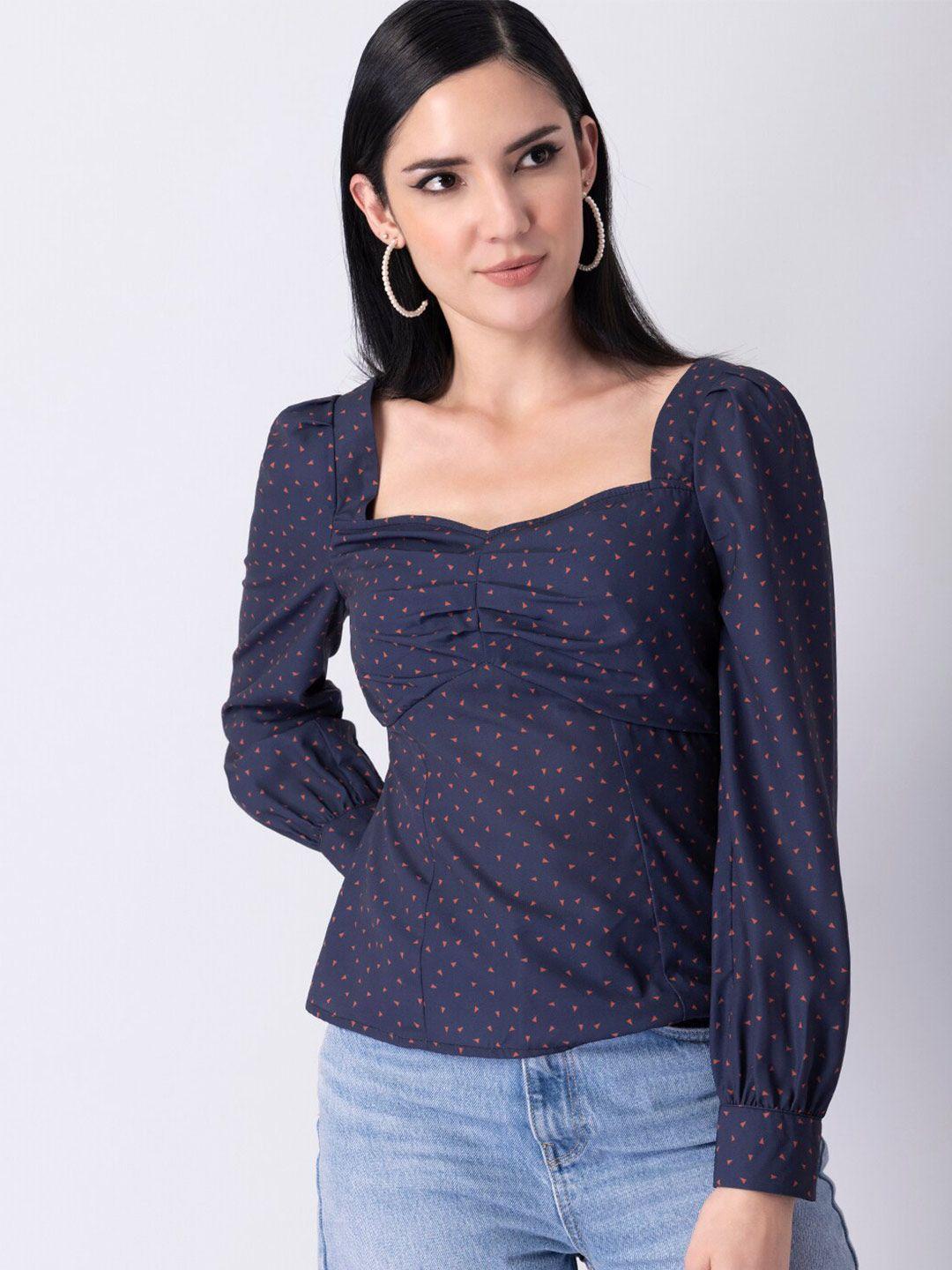 faballey-geometric-printed-square-neck-puff-sleeves-top