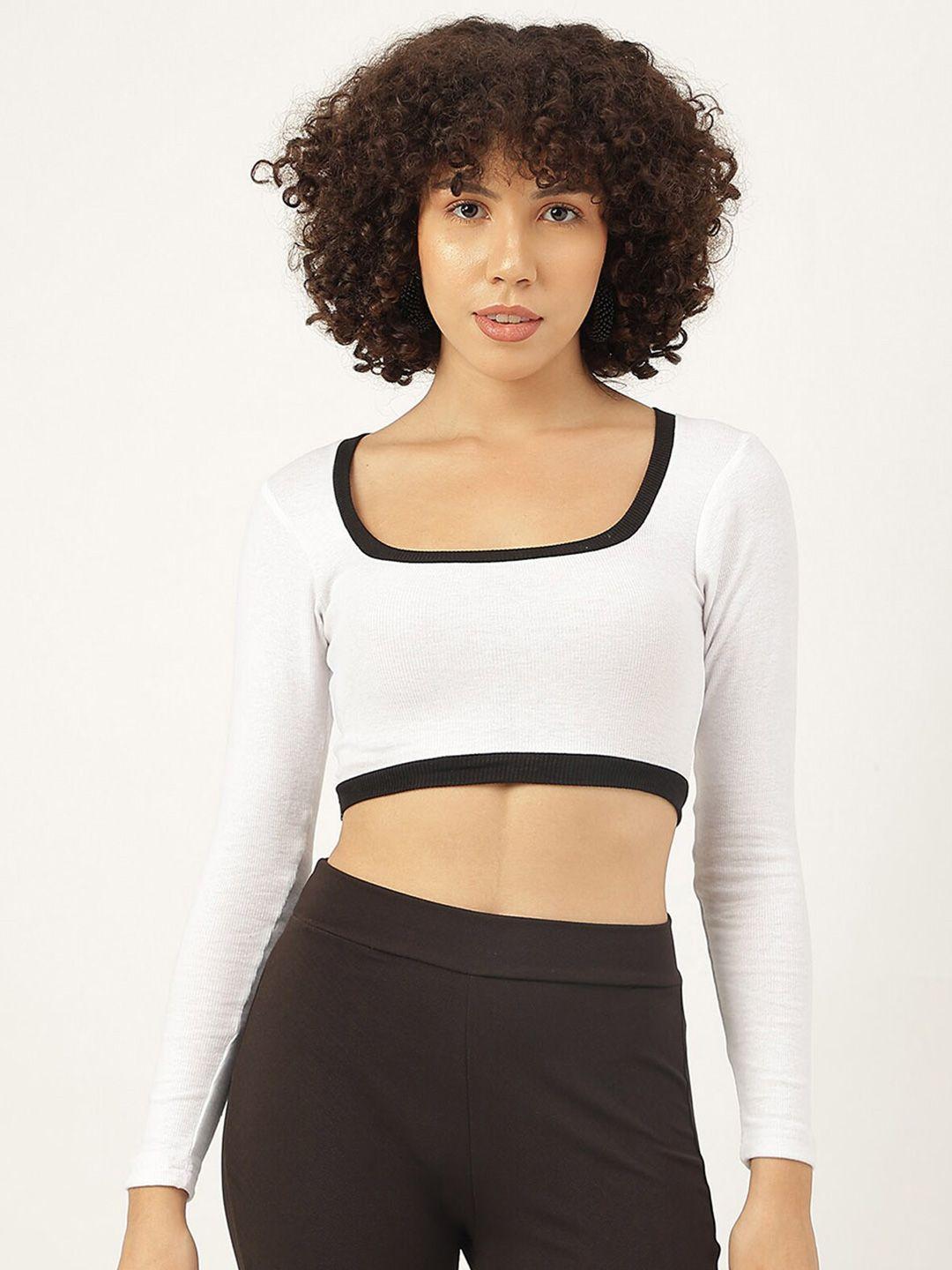 AAHWAN Square Neck Long Sleeves Fitted Cotton Crop Top