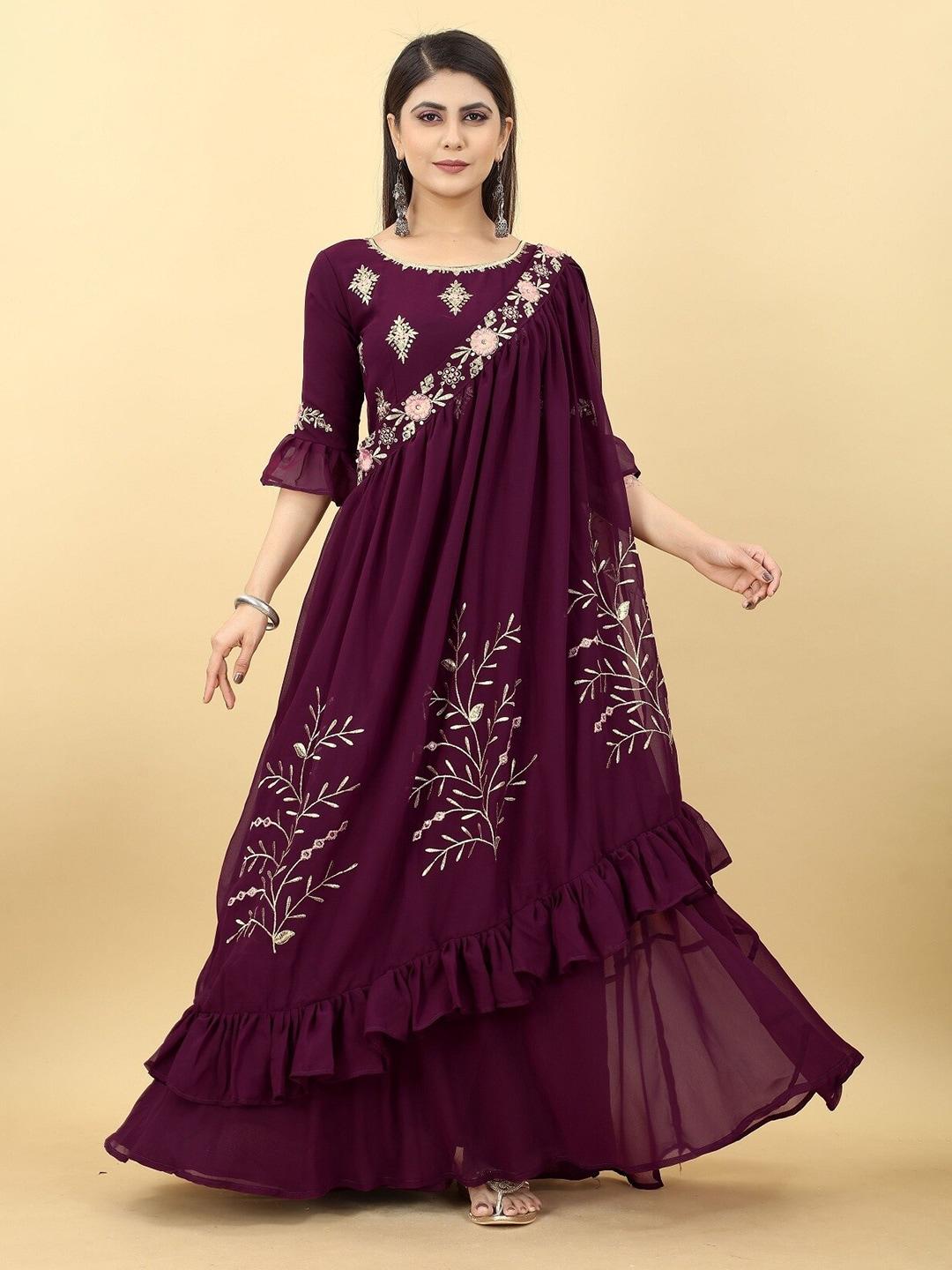 Fashion Basket Floral Embroidered Bell Sleeve Fit & Flare Maxi Ethnic Dress