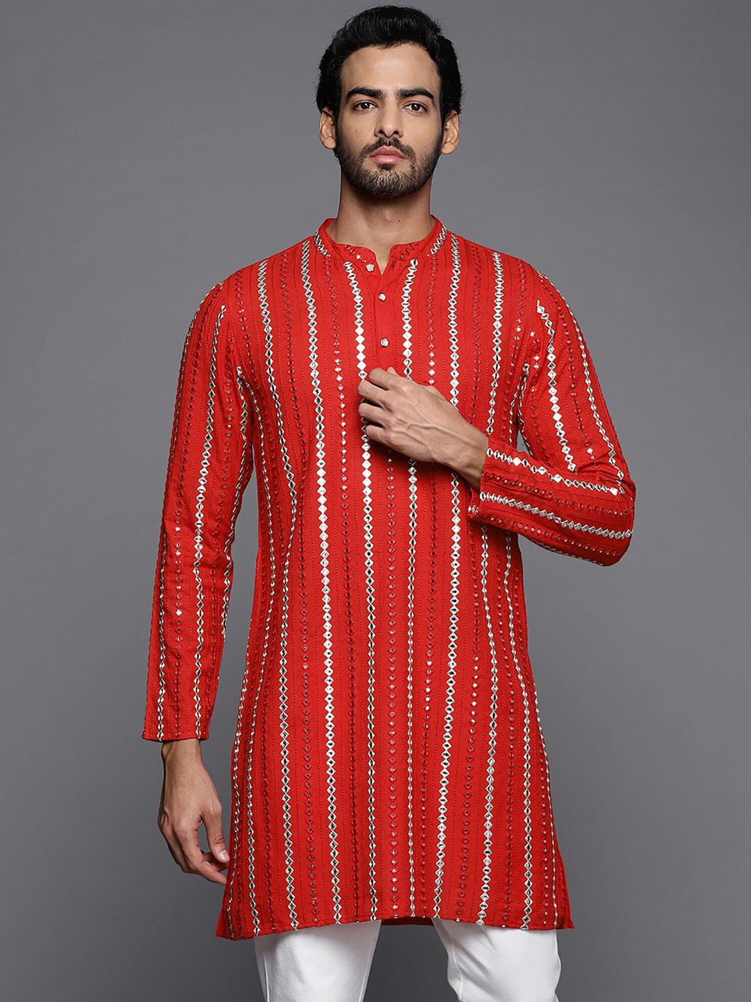 Indo Era Embellished Stripes Cotton Straight Kurta