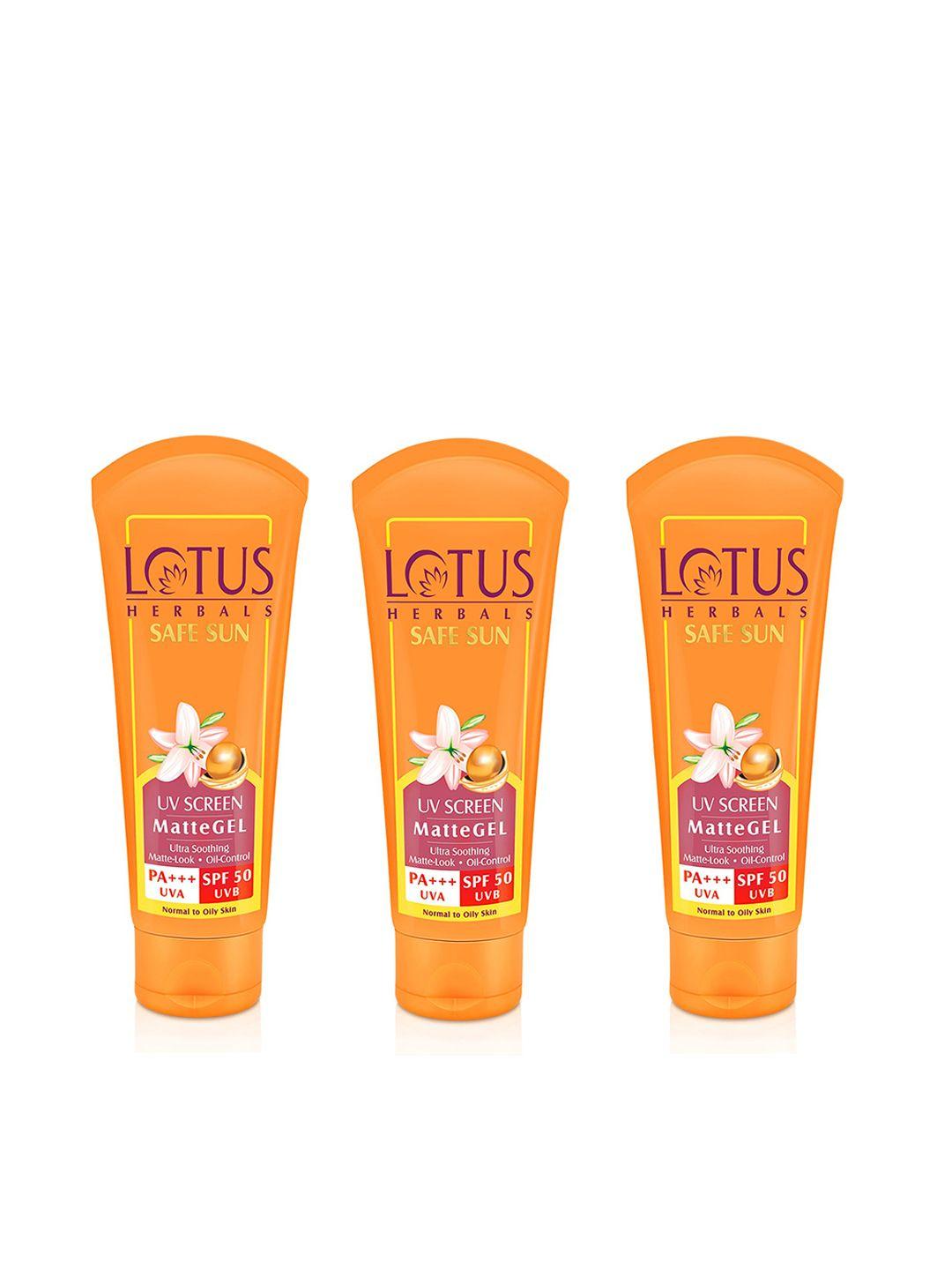 Lotus Herbals Set of 3 Safe Sun UV Screen Matte Gel SPF 50 PA+++ Sunscreen - 50g Each