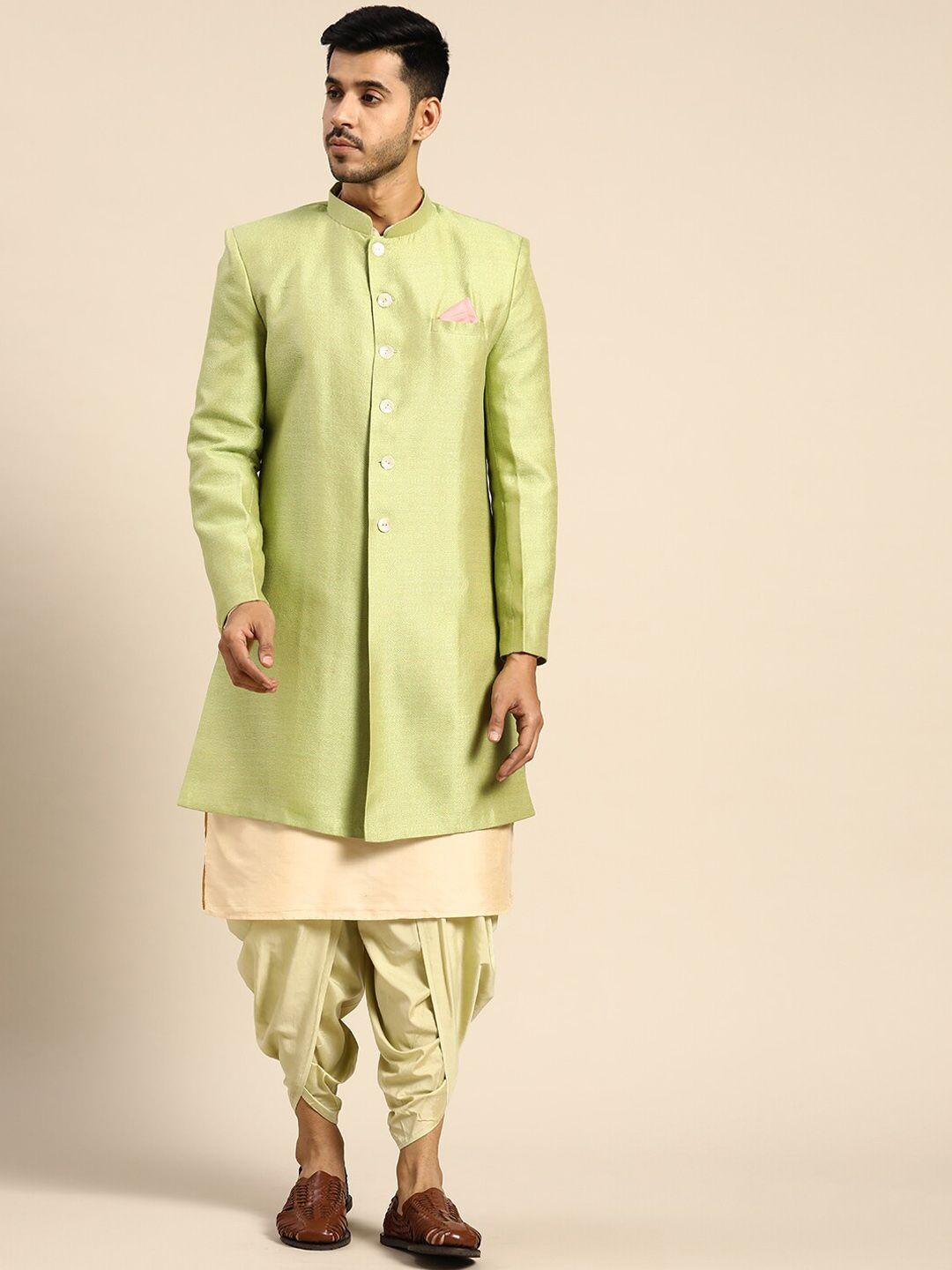 KISAH Self Design Cotton Sherwani Set
