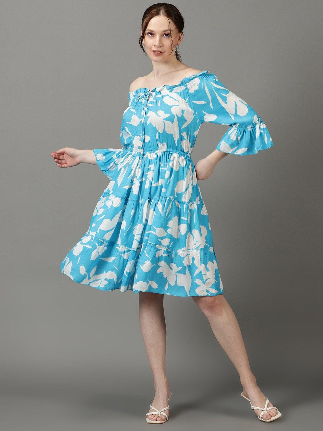 showoff-floral-printed-off-shoulder-tiered-fit-&-flare-dress