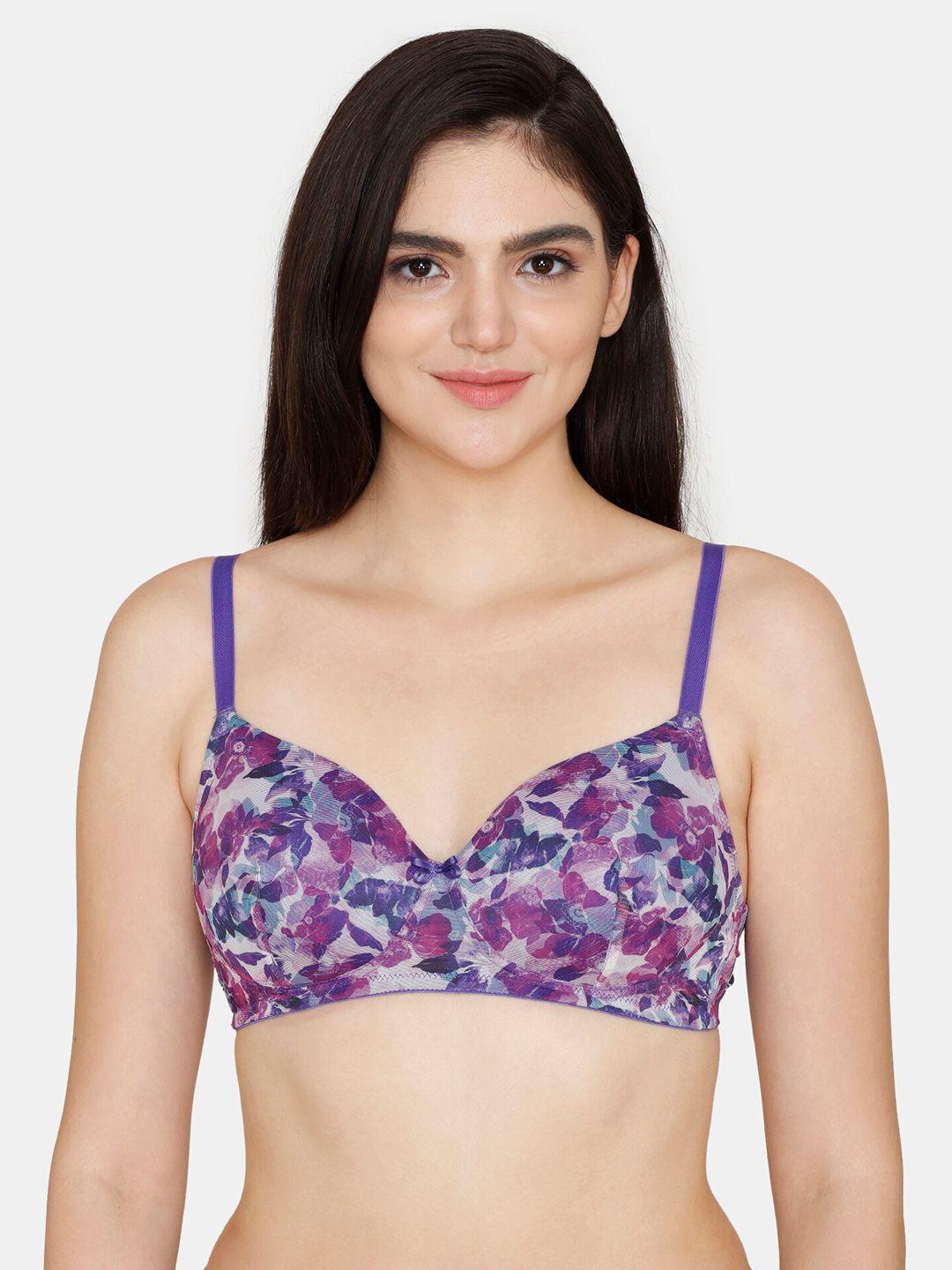 Zivame Floral Printed Underwired Lightly Padded All Day Comfort Seamless Bra