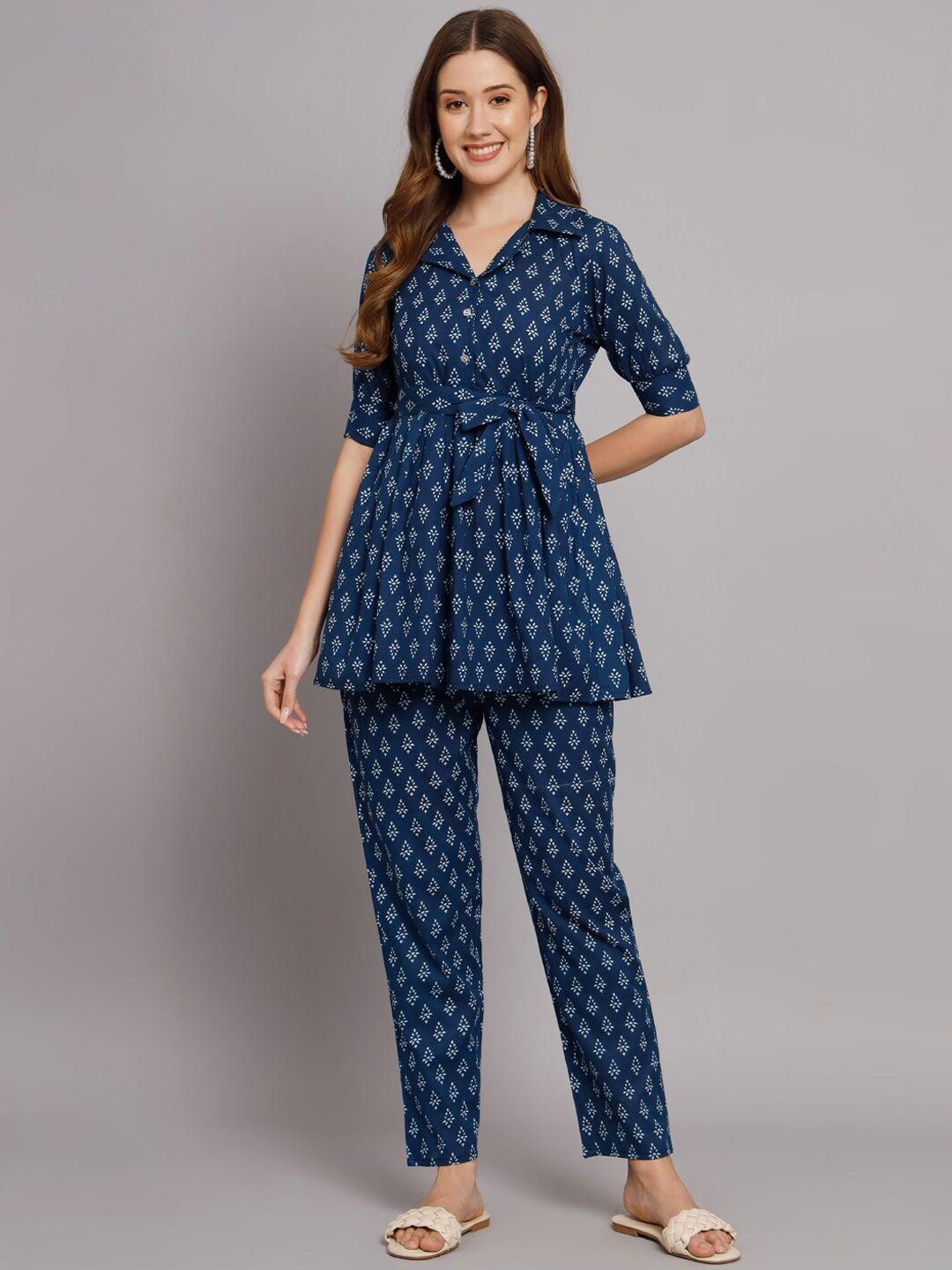 vastralay-women-printed-cotton-top-with-trouser-&-belt