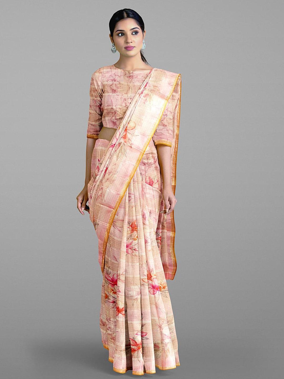 kalamandir-floral-printed-zari-jute-cotton-saree