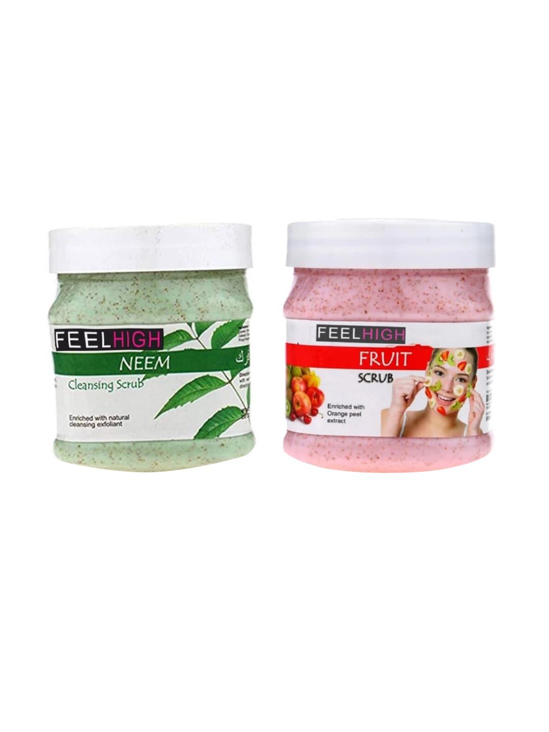 feelhigh-2pcs-neem-cleansing-scrub-&-fruit-face-scrub-&-exfoliators-500-ml-each