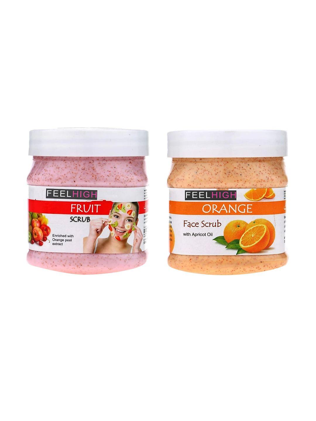 FEELHIGH Set Of 2 Mix fruit Scrub & Orange Scrub For Face & Body Exfoliators 500 ml Each