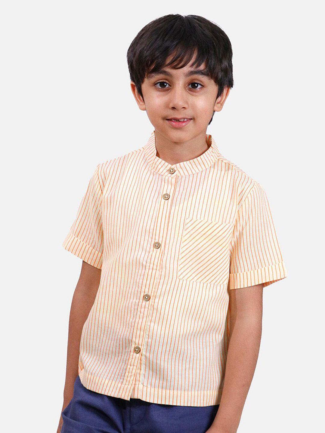Whistle & Hops Boys Classic Opaque Striped Mandarin Collar Casual Pure Cotton Shirt