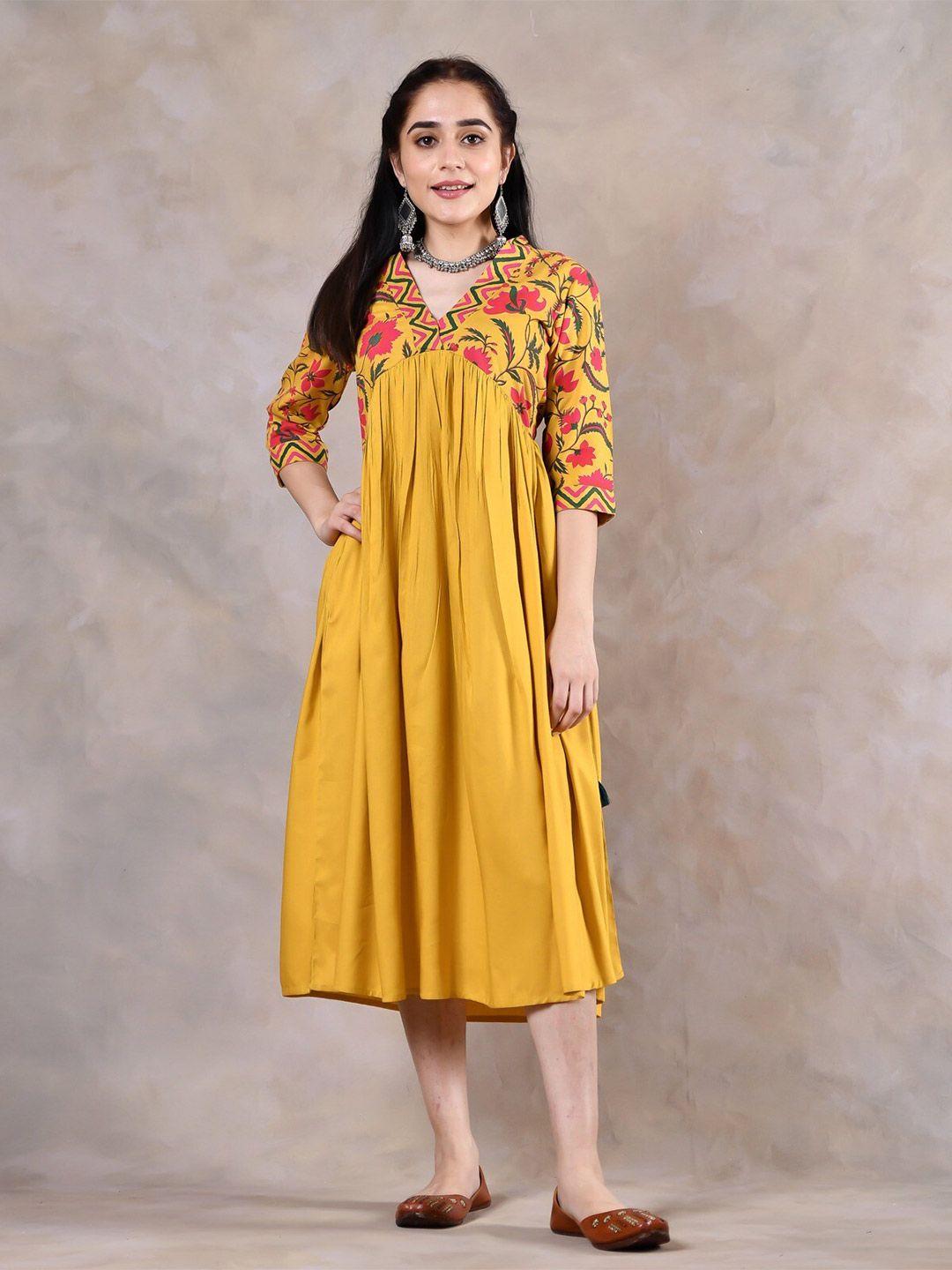 rustorange-floral-printed-gathered-or-pleated-a-line-flared-midi-ethnic-dresses