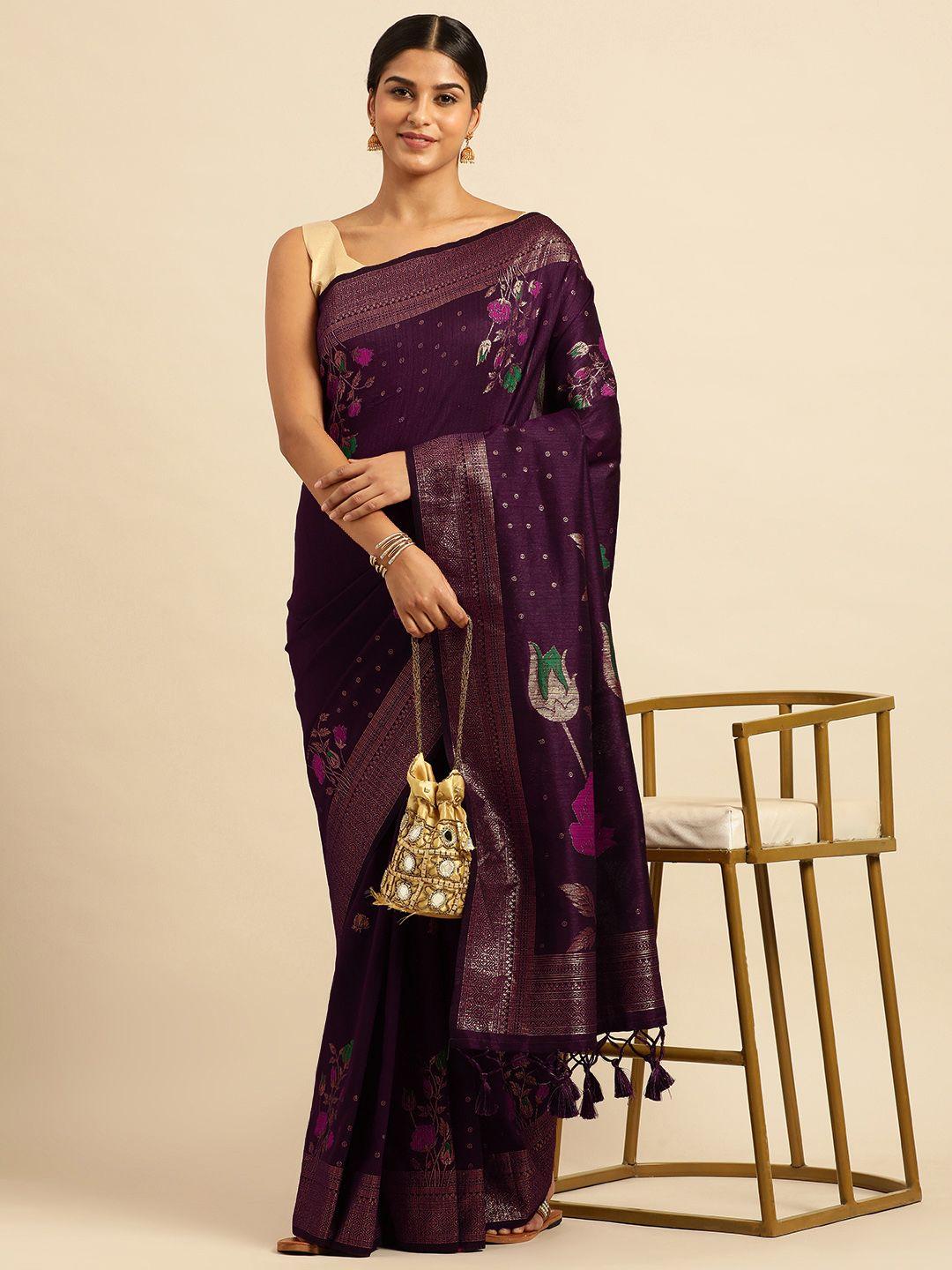 VISHNU WEAVES Floral Zari Designer Banarasi Saree