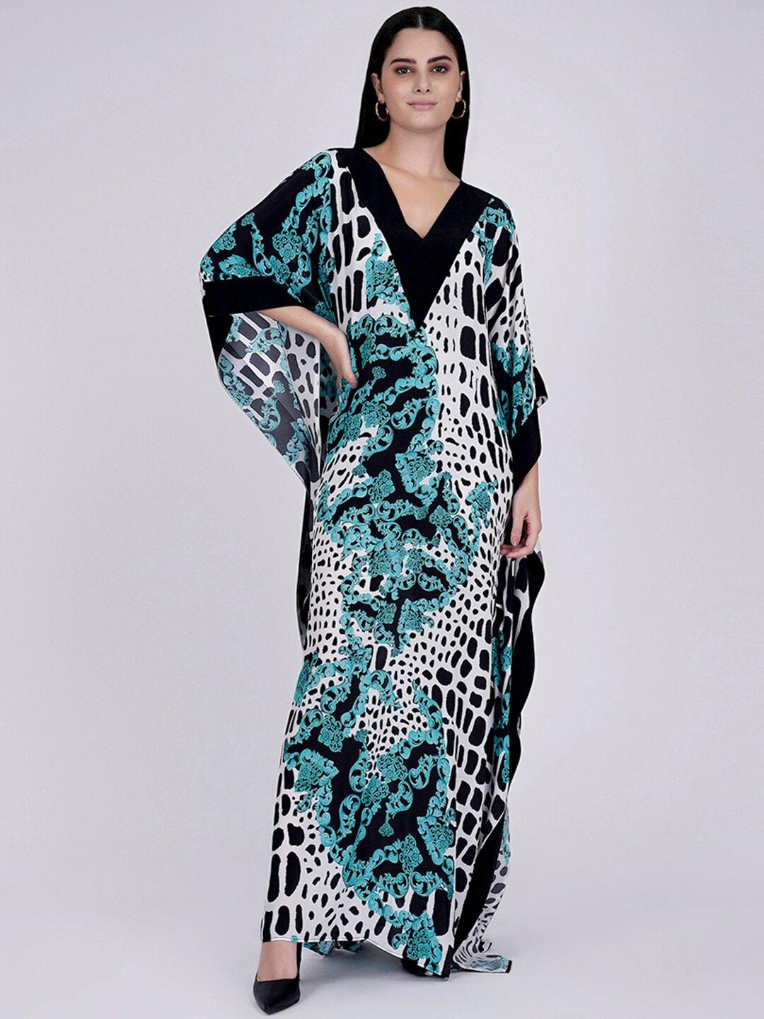 First Resort by Ramola Bachchan Abstract Printed V-Neck Kaftan Maxi Dress