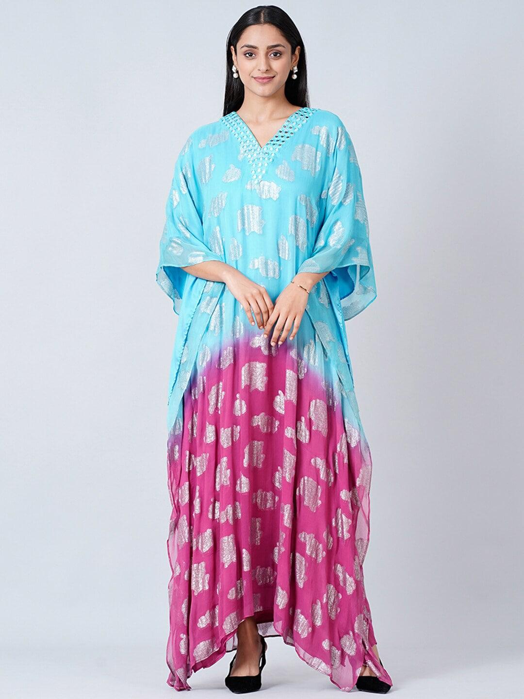 First Resort by Ramola Bachchan Abstract Printed Ombre Georgette Kaftan Dress