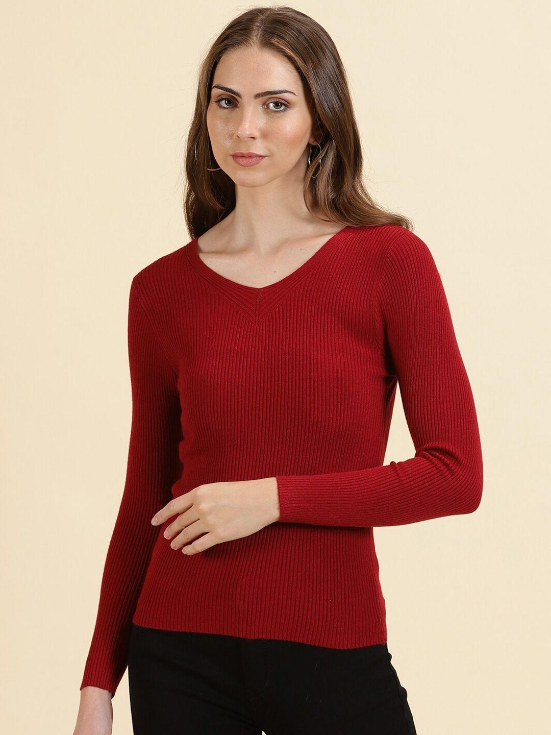 SHOWOFF V-Neck Knitted Acrylic Fitted Top