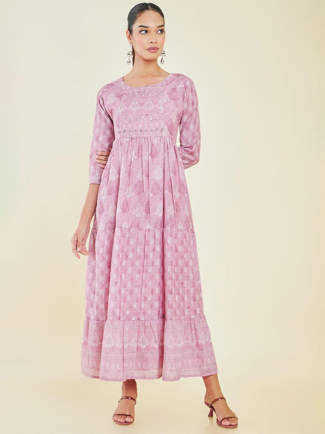 soch-floral-printed-sequined-fit-&-flare-midi-ethnic-dress