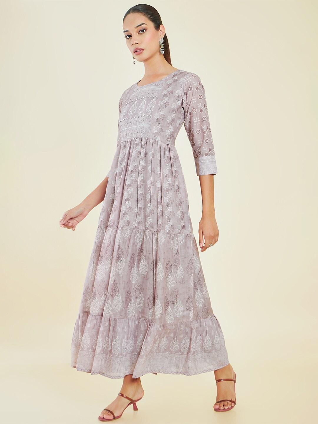 soch-grey-ethnic-motif-printed-embellished-tiered-fit-&-flare-maxi-ethnic-dress