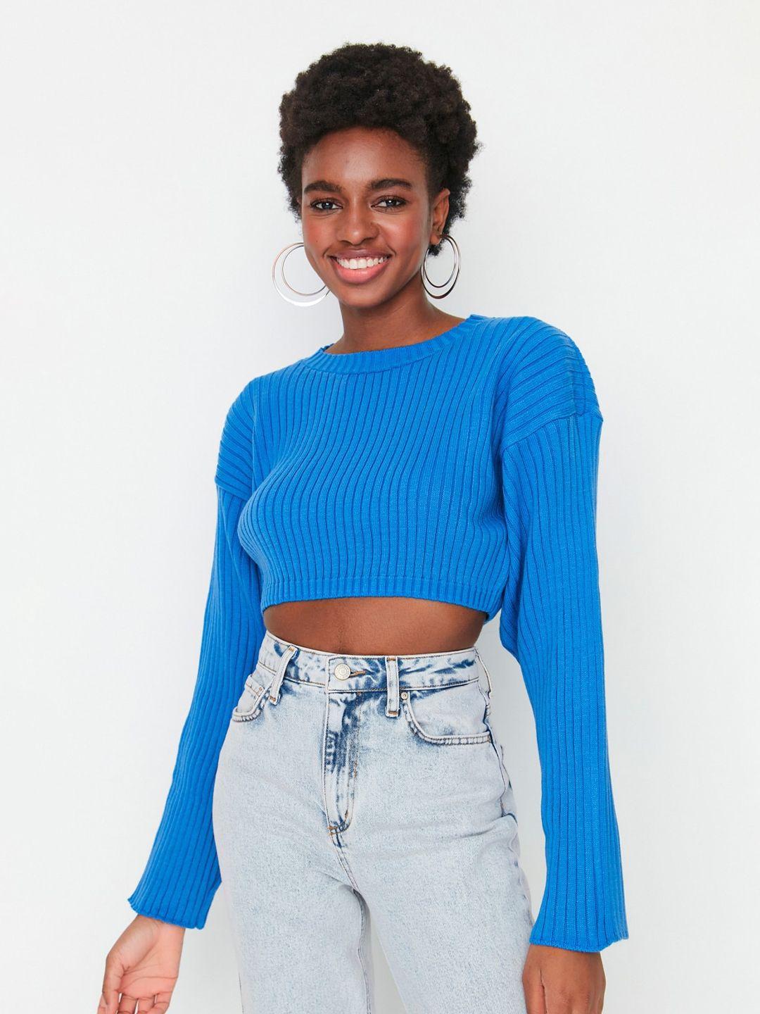 Trendyol Ribbed Round Neck Crop Acrylic Pullover Sweater