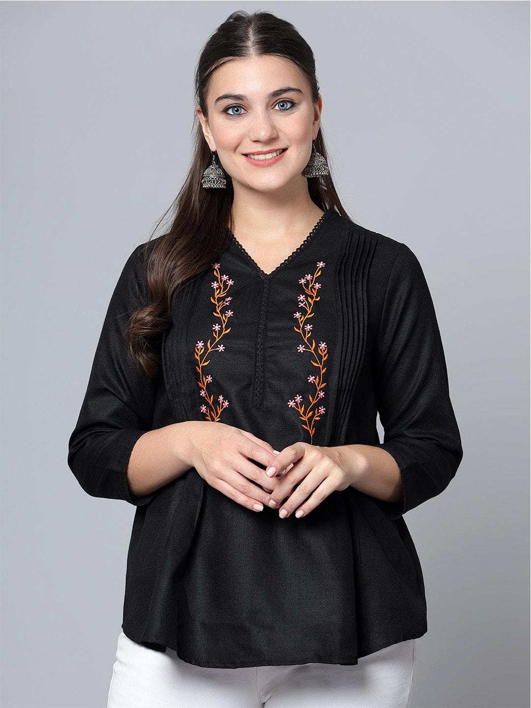 Bani Women Floral Embroidered Pleated Top