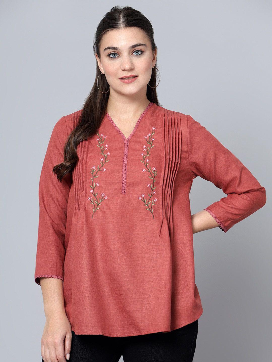 Bani Women Floral Embroidered Pleated Top