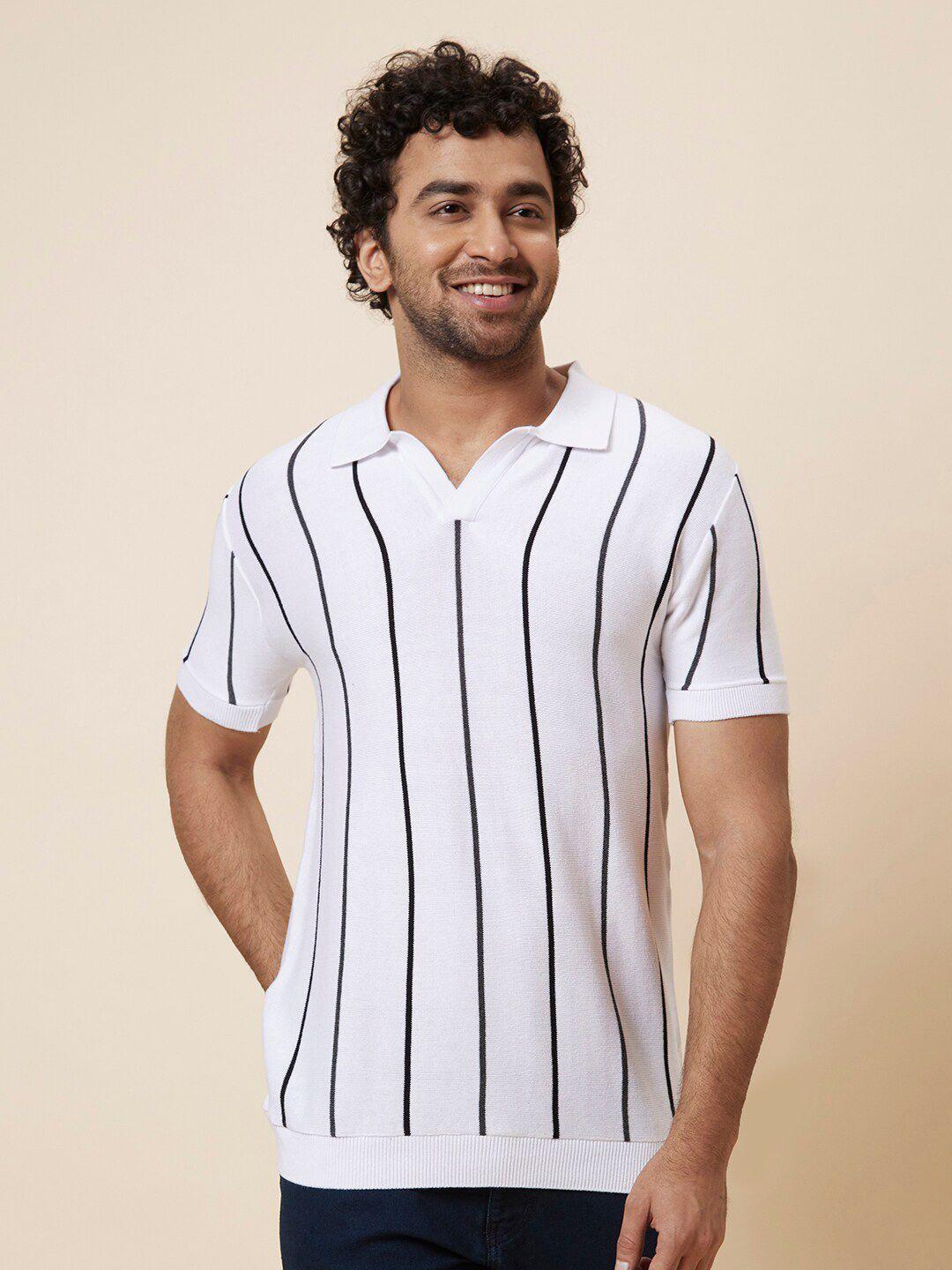 globus-white-&-black-striped-polo-collar-pure-cotton-t-shirt