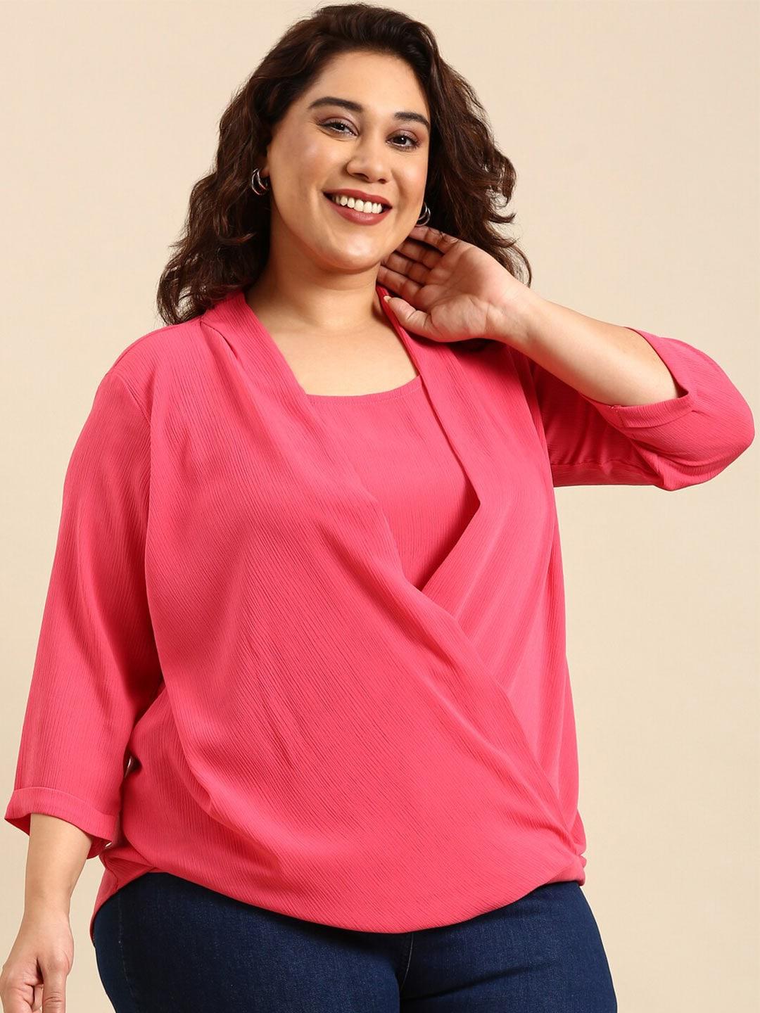 the-pink-moon-plus-size-v-neck-layered-regular-top