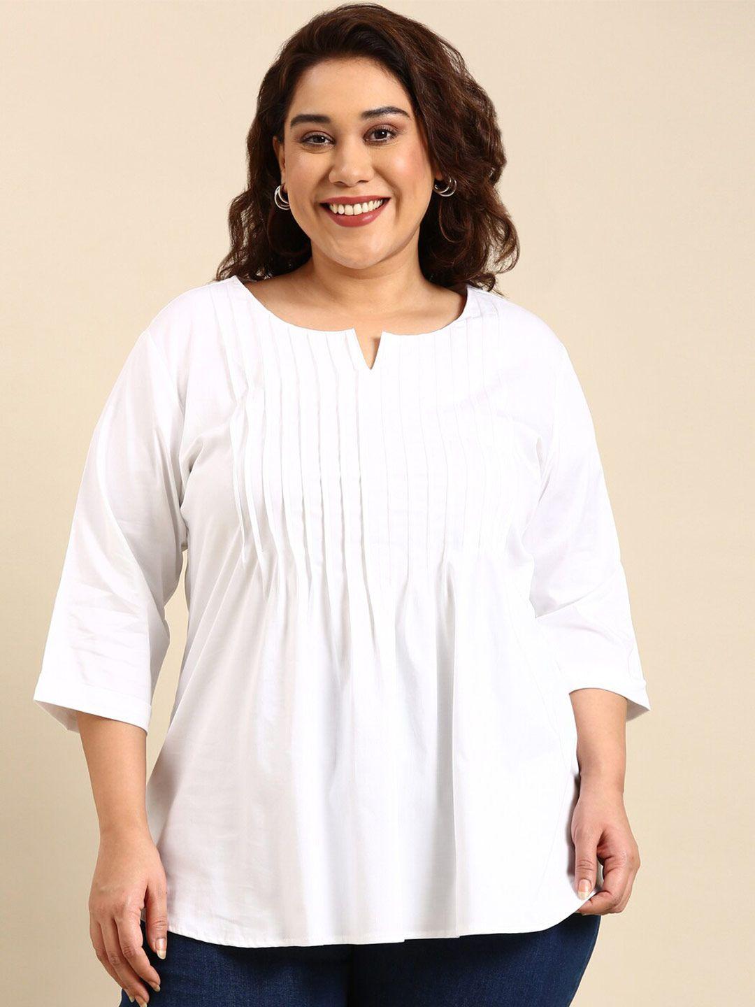 the-pink-moon-plus-size-notched-neck-regular-sleeves-cotton-top
