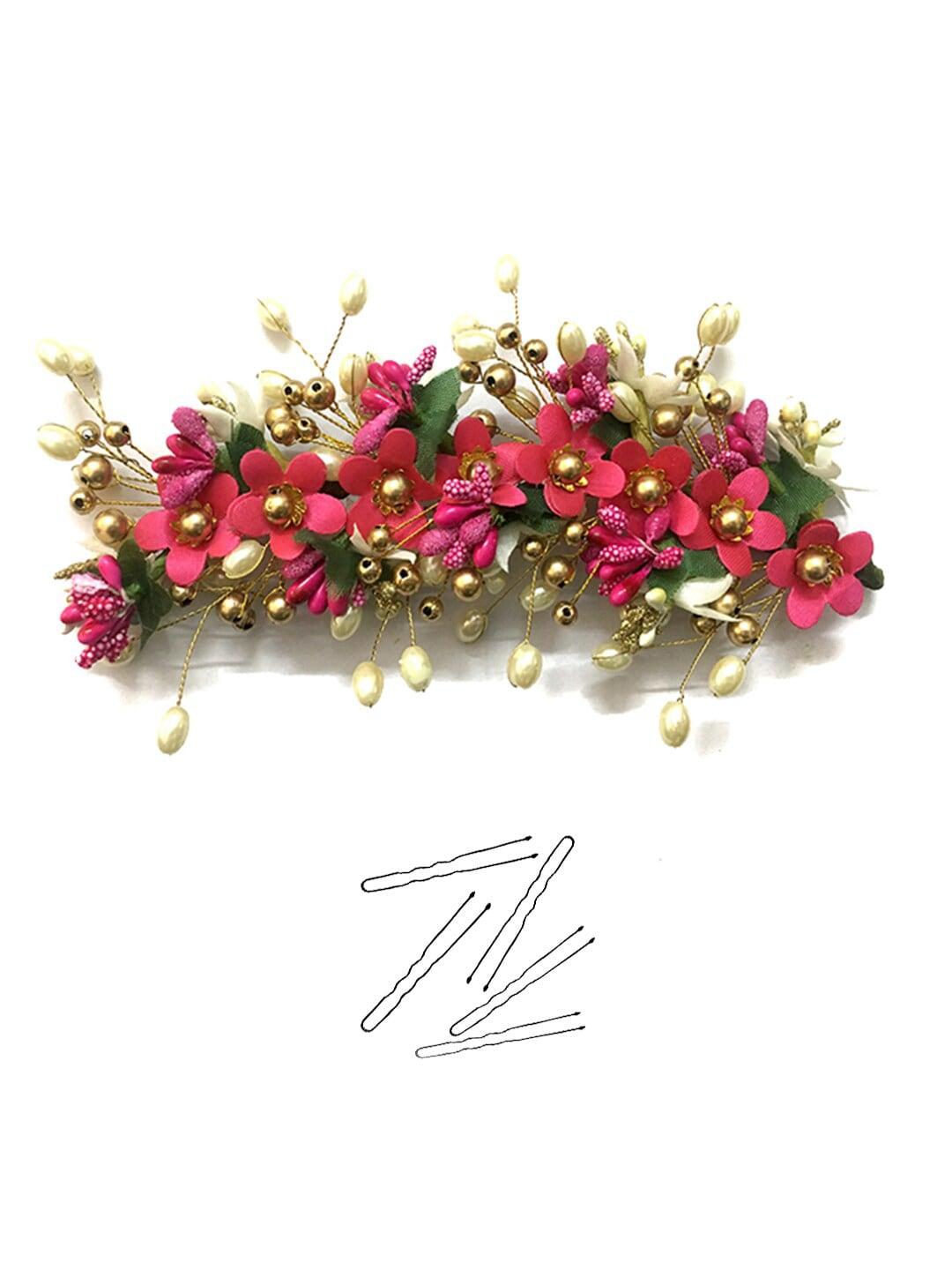 Hair Flare Women Embellished Atrificial Flower Tiara with U Pins