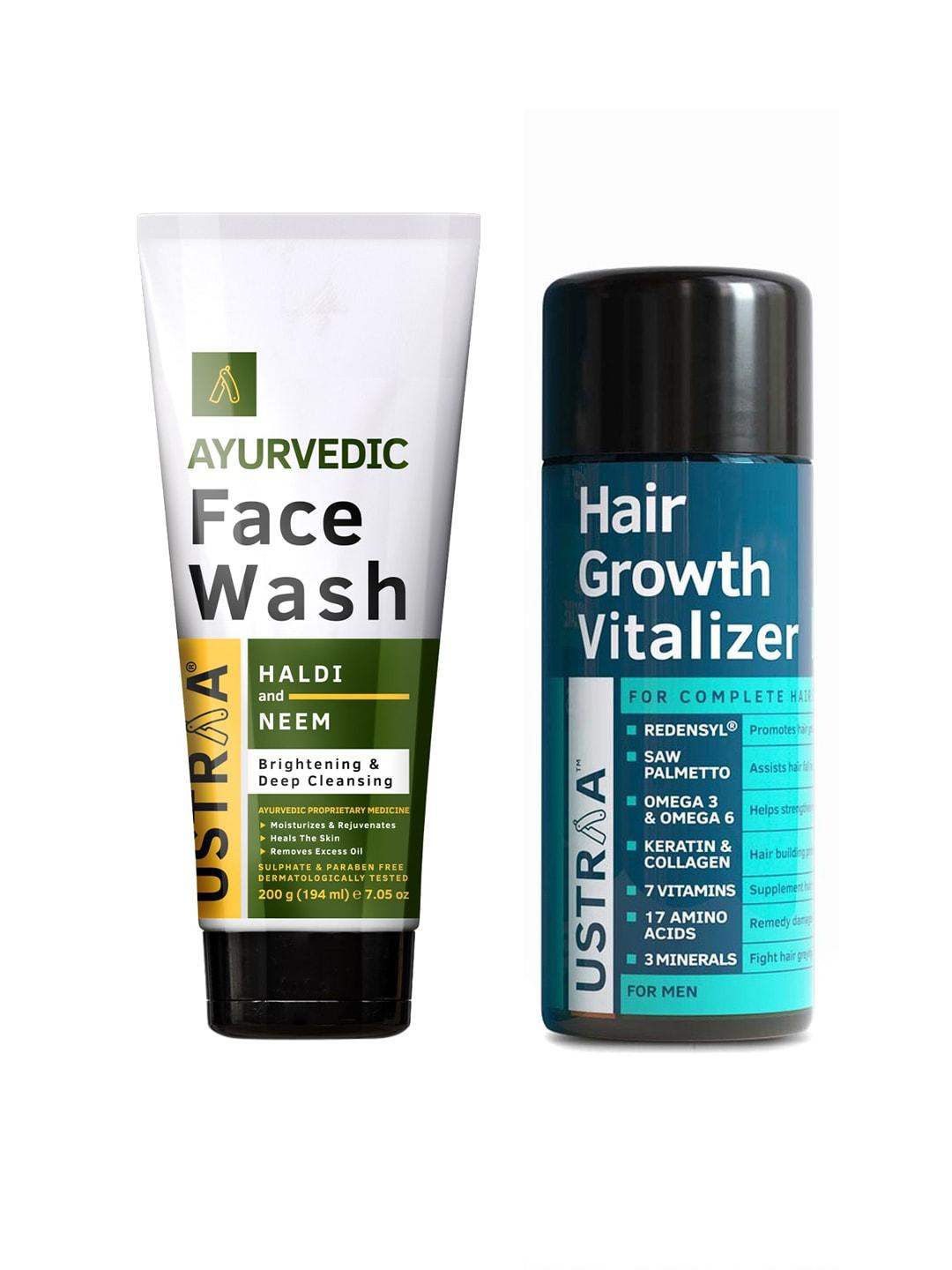 Ustraa Men Set of Hair Growth Vitalizer & Ayurvedic Haldi & Neem Face Wash