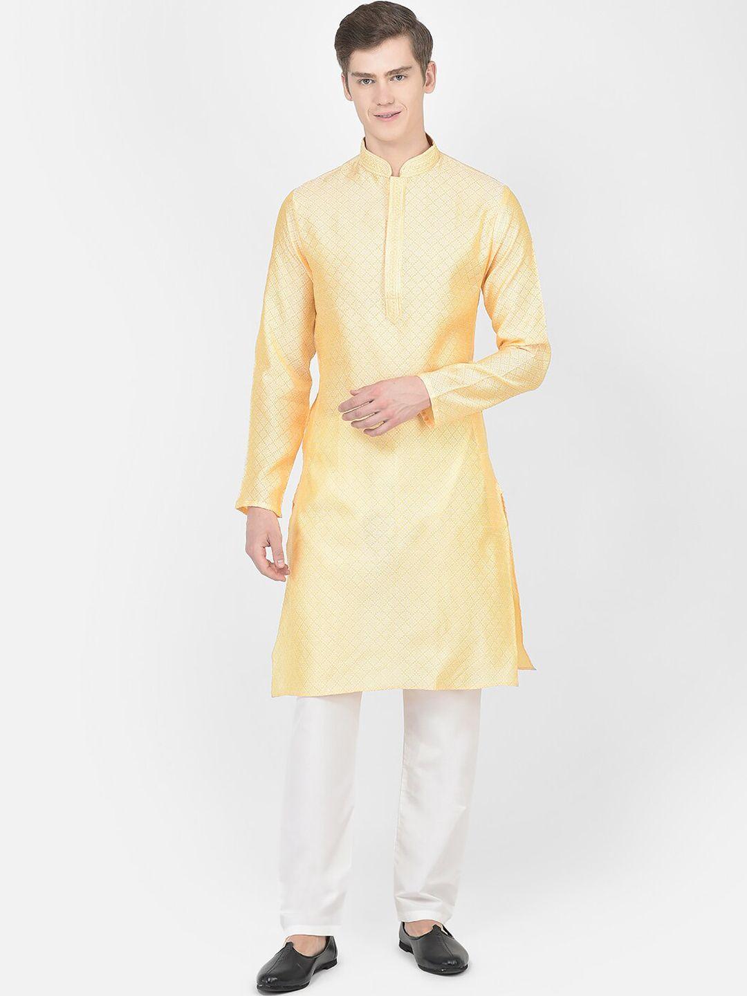 sg-leman-woven-design-mandarin-collar-regular-kurta-with-pyjamas