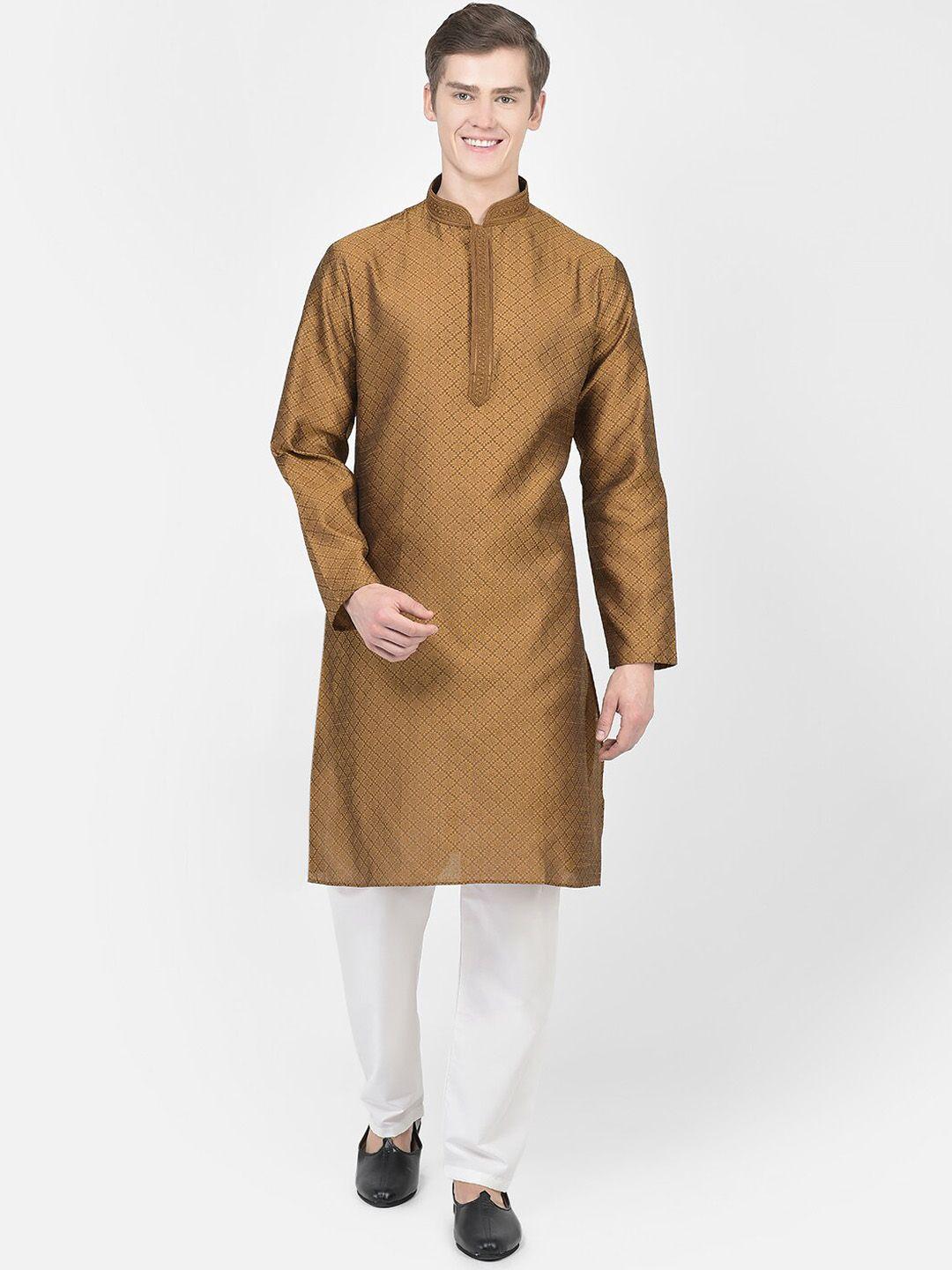 sg-leman-woven-design-mandarin-collar-regular-kurta-with-pyjamas
