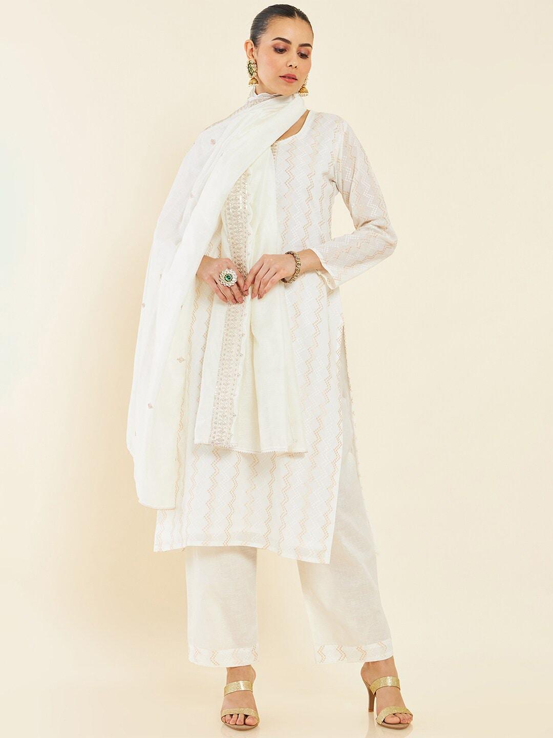 Soch Off-White Pure Cotton Unstitched Dress Material