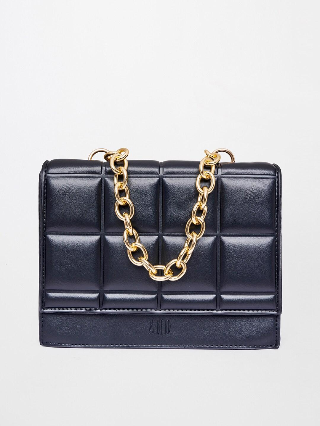 AND Black PU Structured Handheld Bag with Tasselled