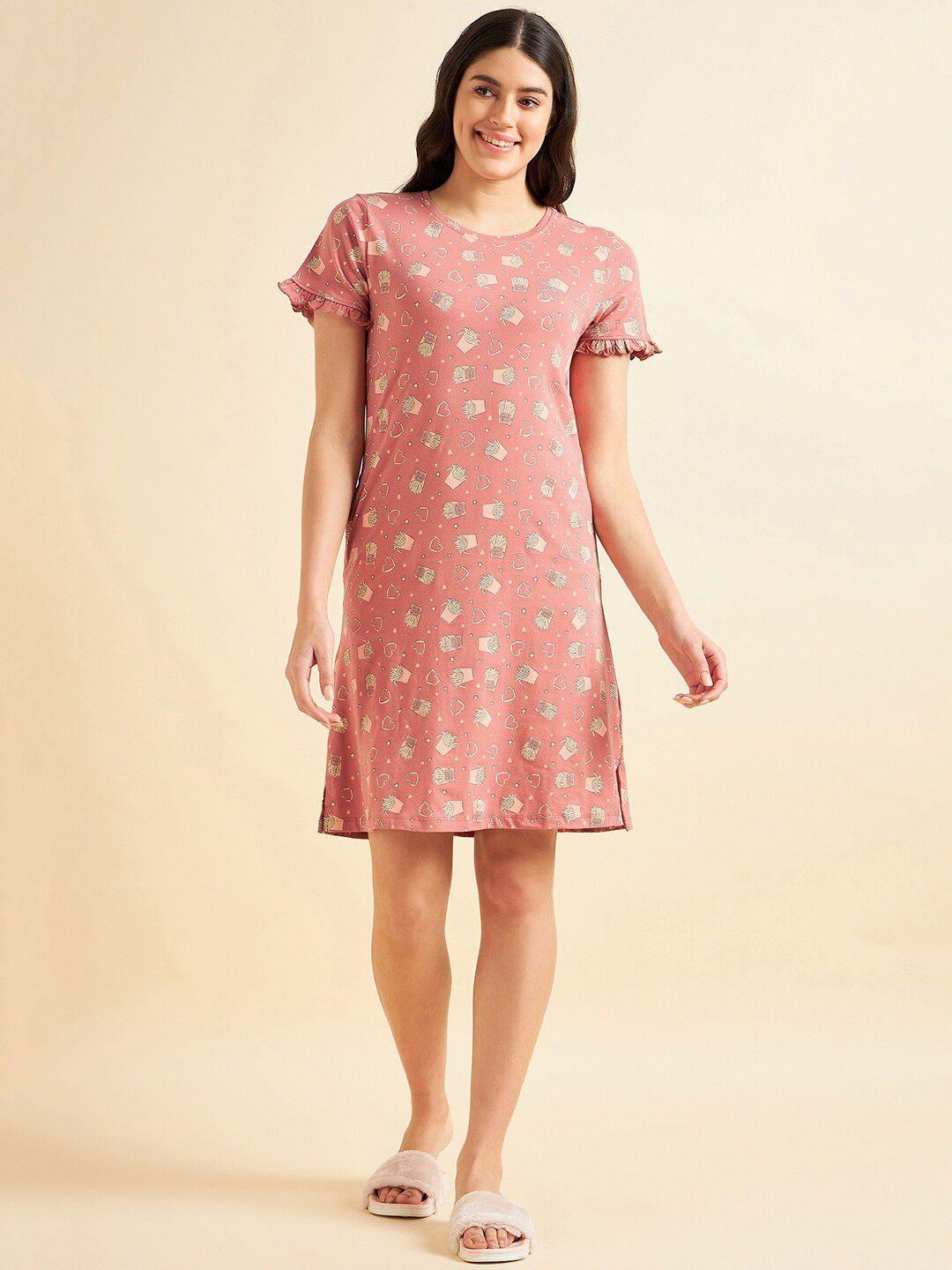 Sweet Dreams Pink Conversational Printed Pure Cotton Nightdress