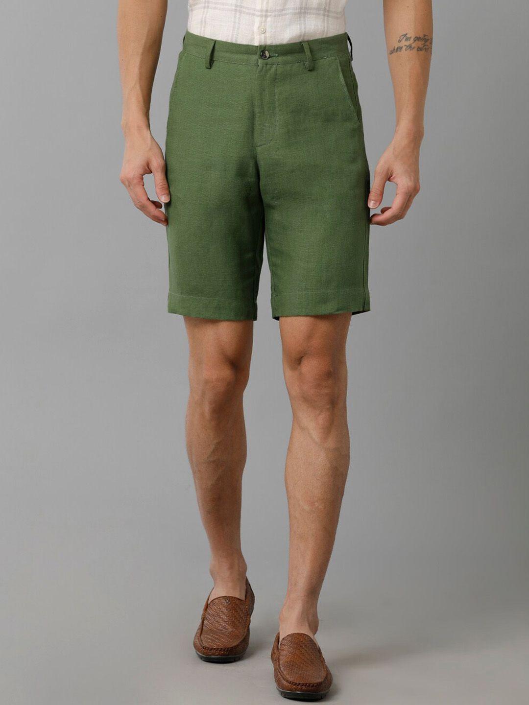 Linen Club Men Mid-Rise Slim Fit Linen Shorts