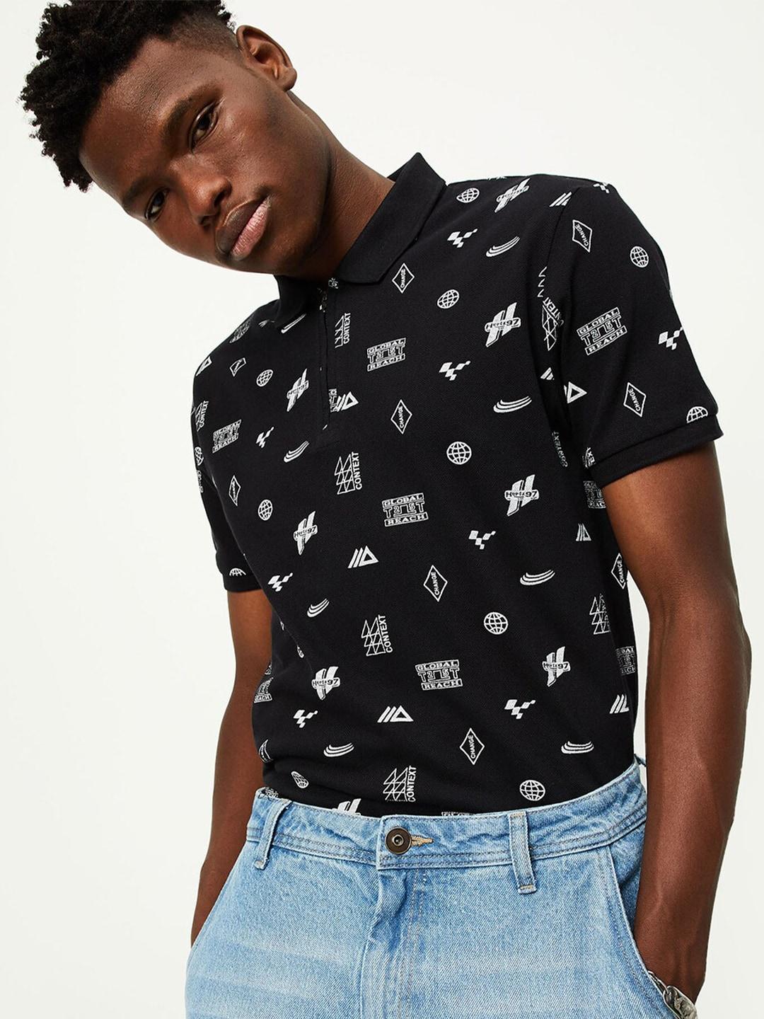 max Conversational Printed Polo Collar Pure Cotton T-Shirt