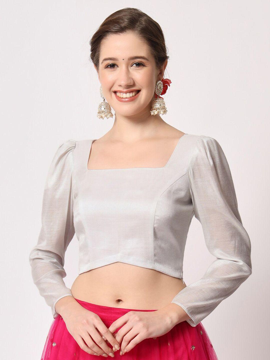 studio rasa Sheer Sleeved Cotton Tissue Readymade Saree Blouse