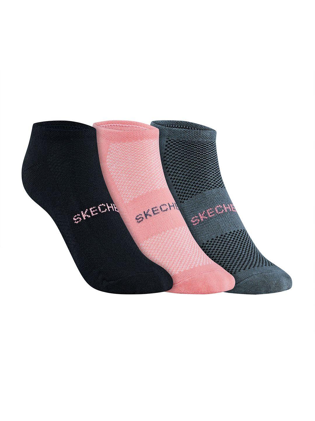 Skechers Women Pack Of 3 Patterned Cotton Microfiber Ankle Length Socks