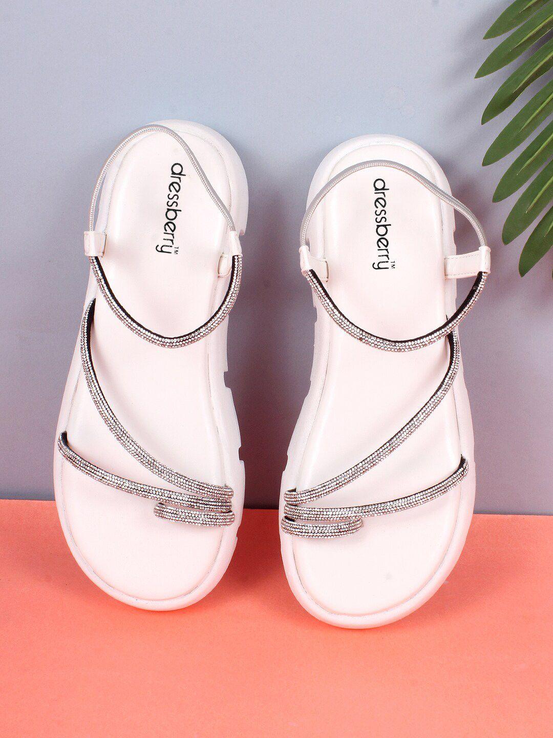 DressBerry Women White Embellished One Toe Flats