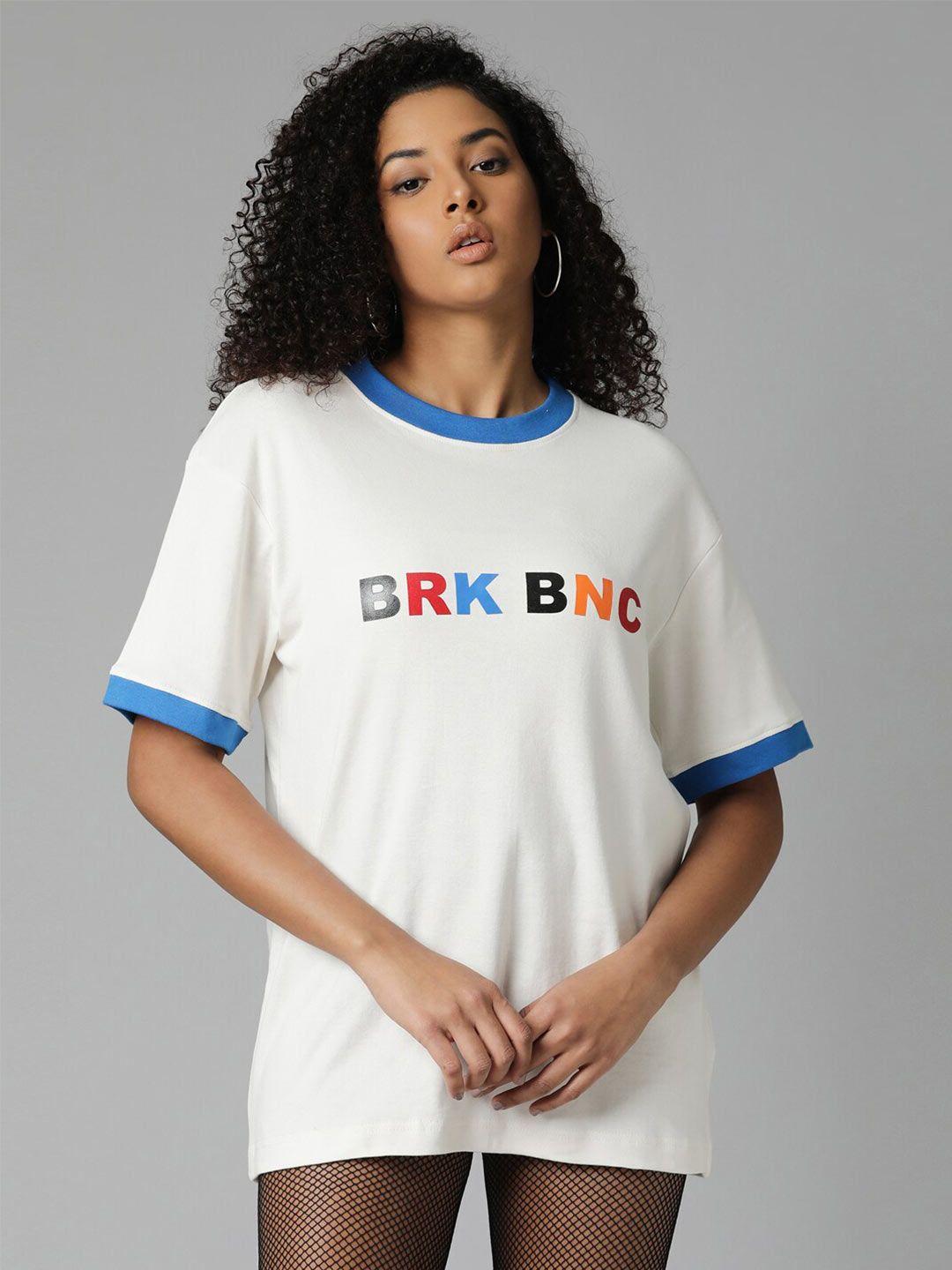 Breakbounce Women Off White Typography Applique T-shirt