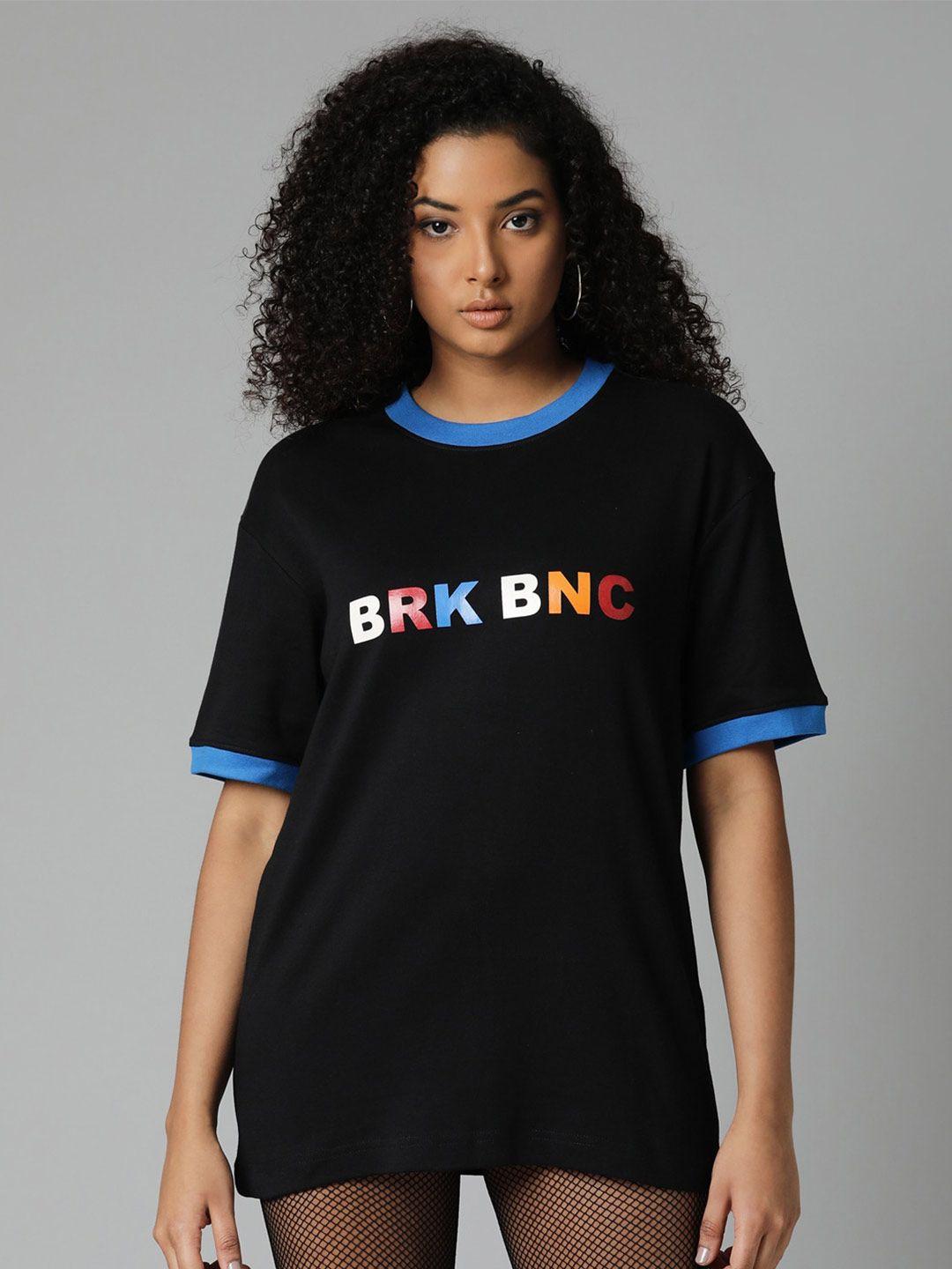 breakbounce-women-black-typography-printed-applique-t-shirt
