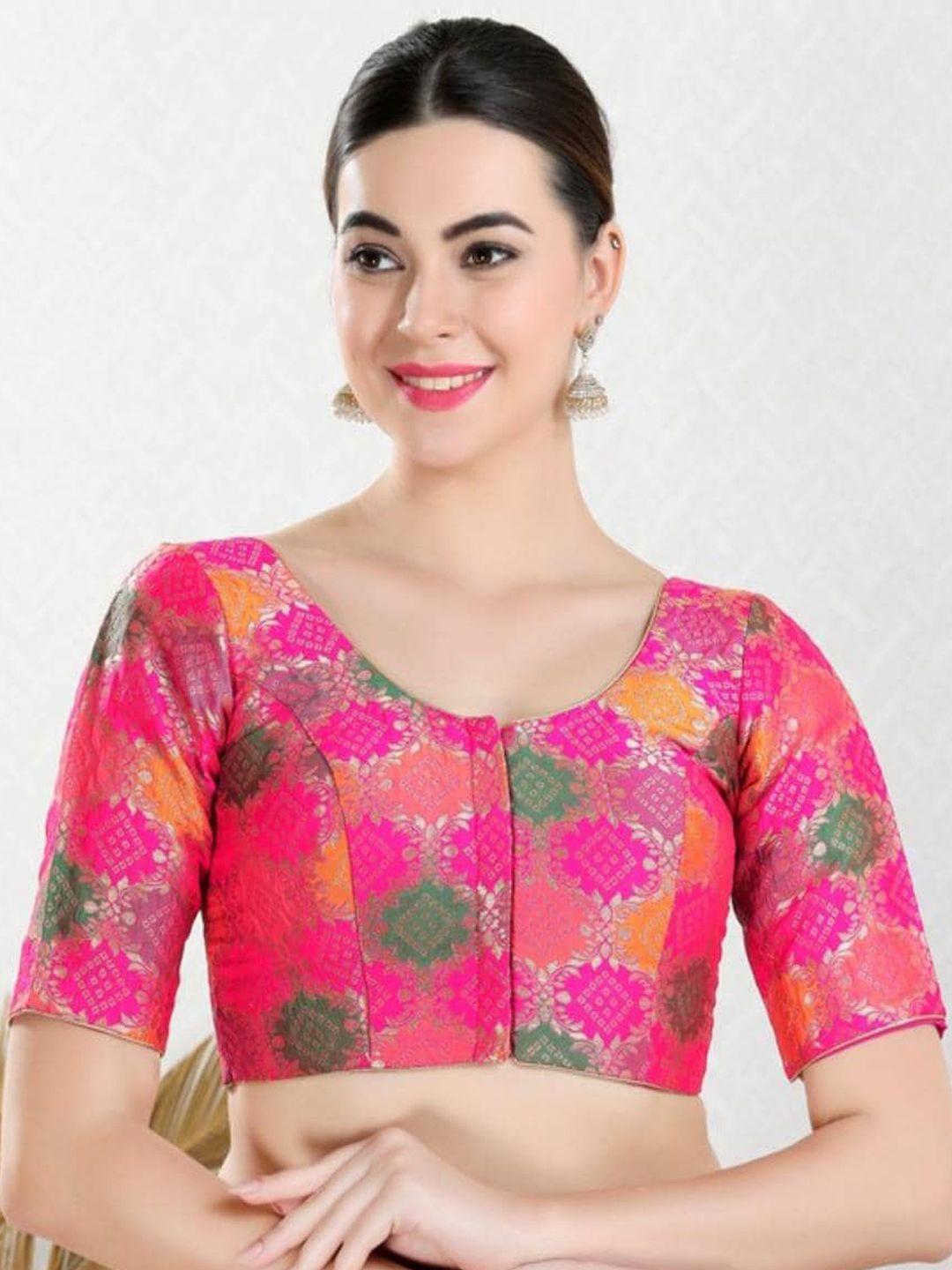 salwar-studio-printed-padded-readymade-saree-blouse