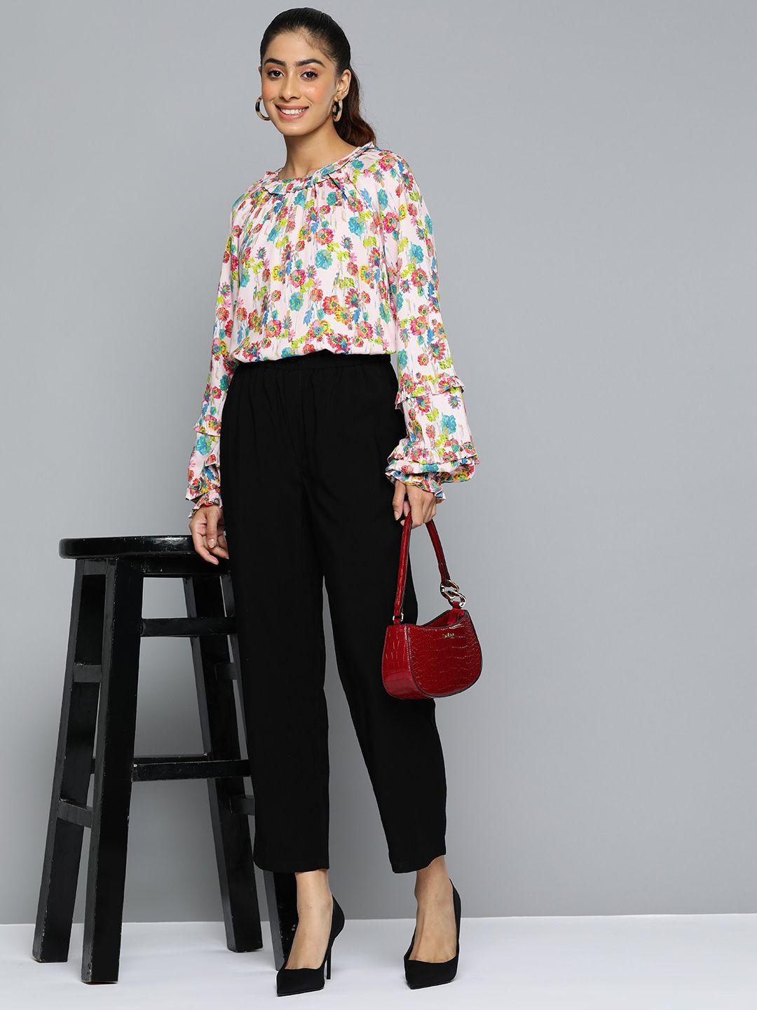 here&now-multicoloured-floral-print-blouson-top