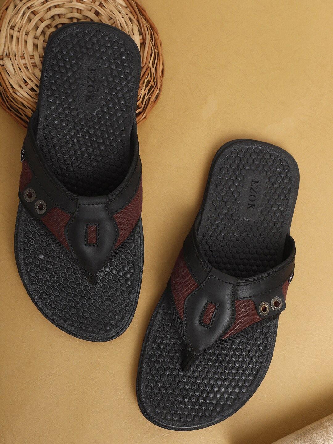 EZOK Men Textured Leather Comfort Sandals